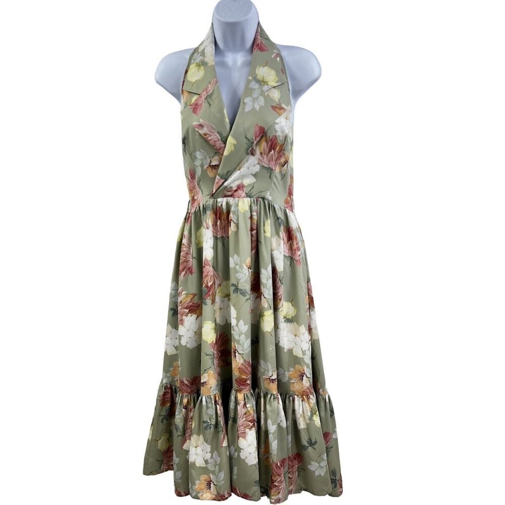 Forest Wardrobe NWT Womens M Floral Halter Midi Dress Ruffle Corset Back Retro